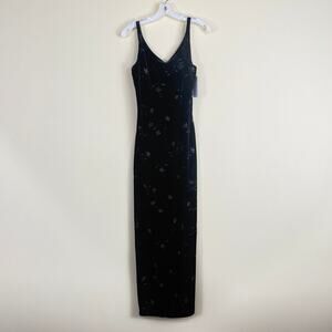 Didi Black Velvet Floral Sleeveless Maxi Dress Made in USA Size Small
